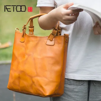 

AETOO Handmade cowhide handbag, simple leather shoulder crossbody bag, female retro British style handbag