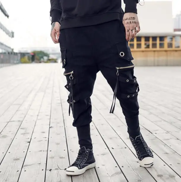 aladdin trousers Men Pants Zipper Tide Hip Hop Men's Fashion joggers pants harem pants Mens Boys Baggy Pocket Breeches Loose Collapse Trousers high waisted harem pants