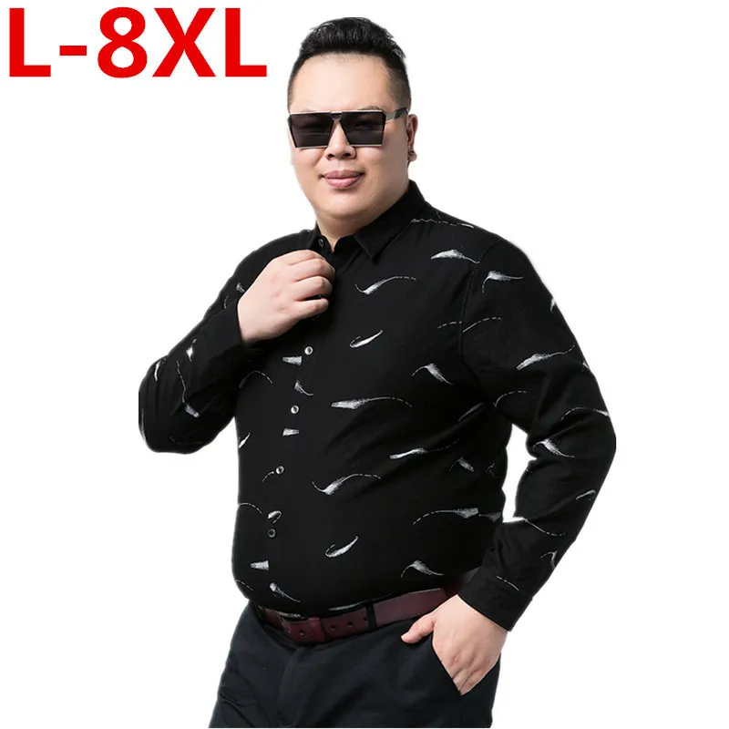 2017 New big size 8XL 7XL Men's Casual Shirts Full Sleeve Solid Printed Fashion Designer Dress Shirt Men Clothes Camisa Masculin | Мужская