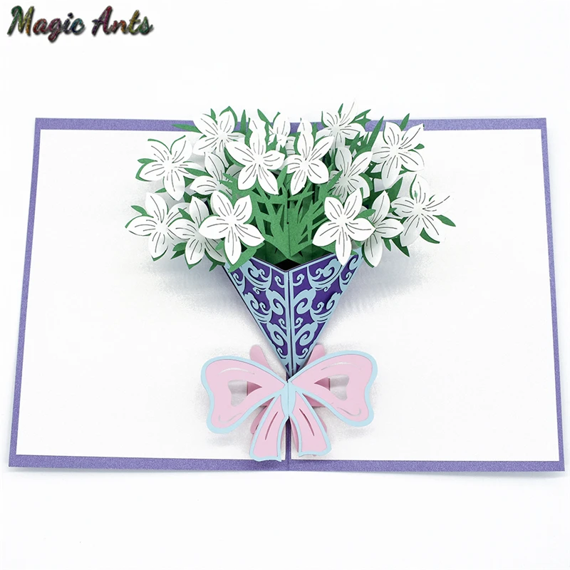  A bouquet of gardenia flowers 3D Pop UP Card Birthday Gift with envelope sticker laser cut invitati