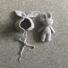 Одежда для новорожденных девочек и мальчиков с кроликом; реквизит для фотосессии; вязаная крючком игрушка; милый подарок; аксессуары; шапка с ушками кролика; вязаная крючком игрушка