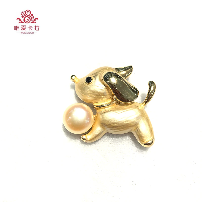 

WEICOLOR Cute Dog Brooch With White Natural Freshwater Pearl. Best Gift for Kids!