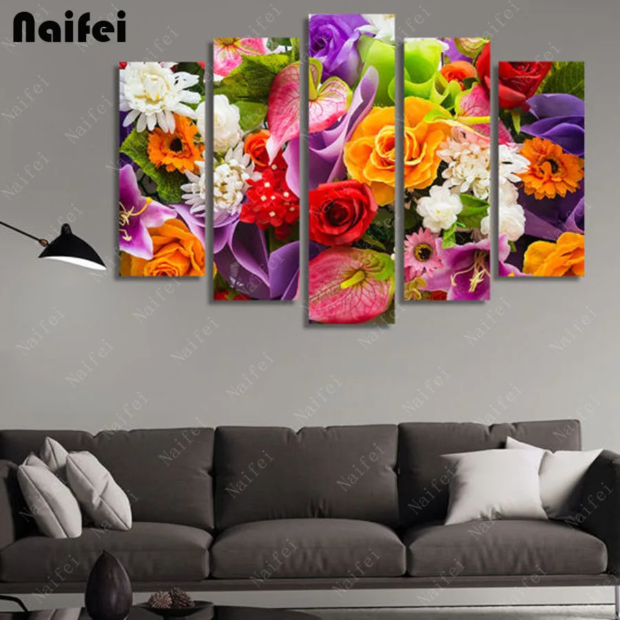 

5pcs/set,Full Square Drill 5D DIY Diamond Painting Cross Stitch flower painting Diamond Mosaic Embroidery Home Decoration