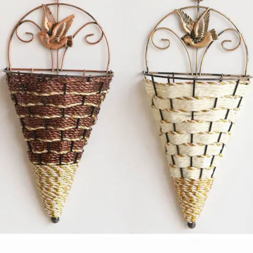 

Hot Sale Handmade Wall Hanging Natural Wicker Flower Basket Wall Hanging Pot Planter Rattan Vase Basket Decor