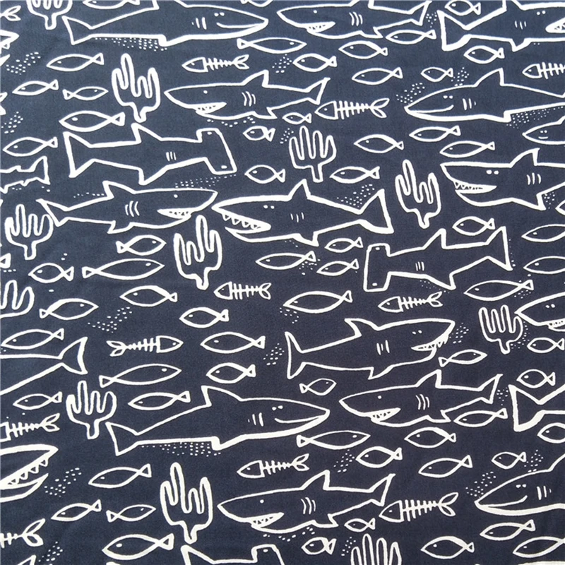 Красивый синий низ с принтом рыбы, хлопок, ткань с принтом рыбы, ткань для шитья, сделай сам, детская одежда, Лоскутная Одежда