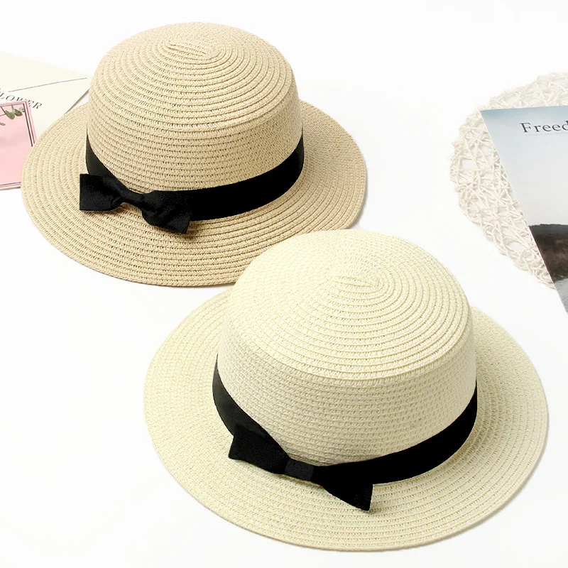 

2019 Bowknot Women Summer Hat UV Protection Beach Hat Fashion Casual Panama Straw Hat Hand Made Flat Brim Sun Hats For Women