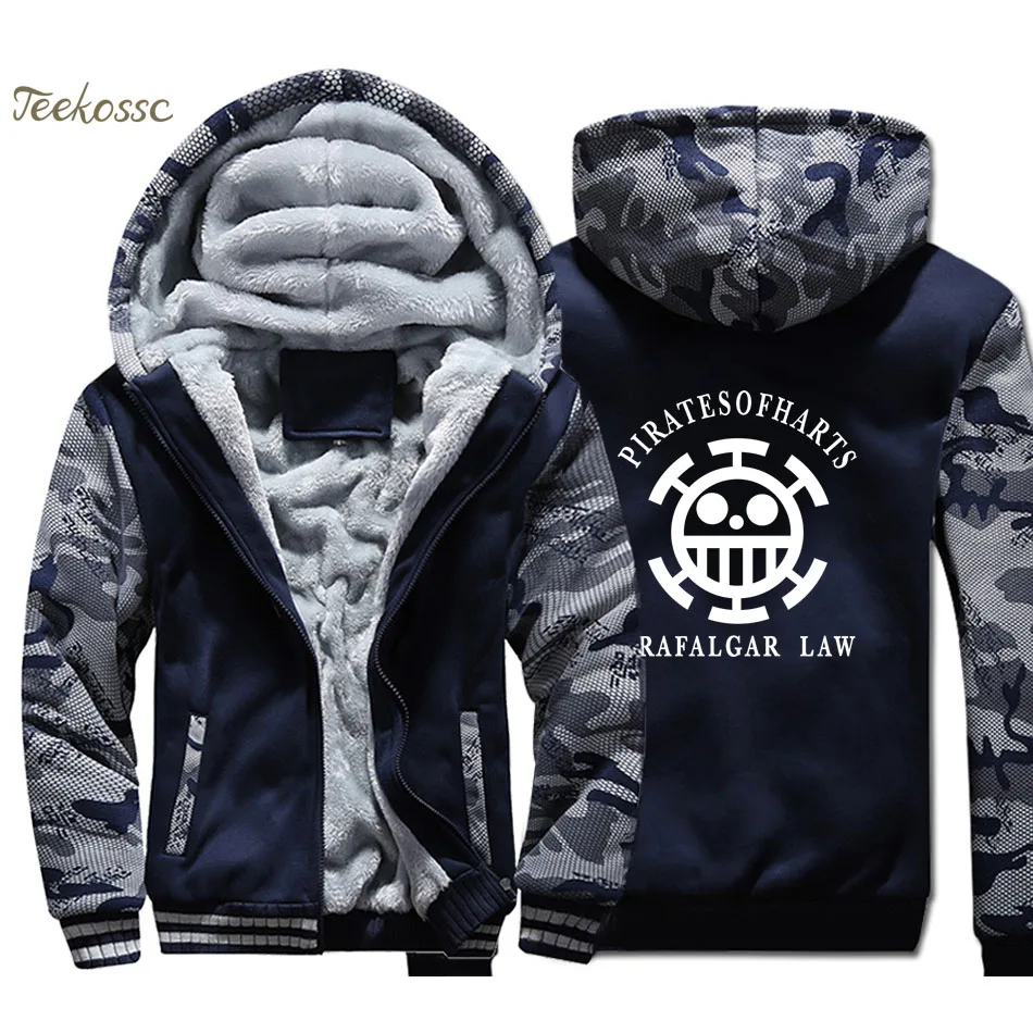 

One Piece Hoodie Men Japan Anime Trafalgar Law Sweatshirt Coat 2020 Winter Fleece Harajuku Zipper The Pirate King Luffy Jacket