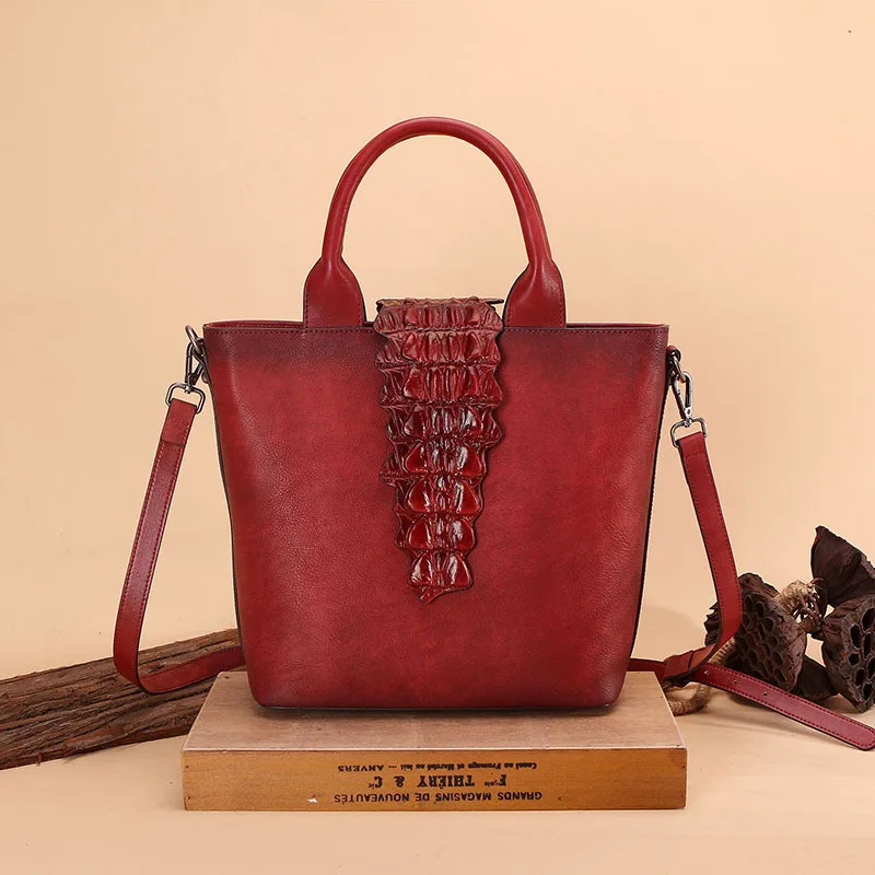 New Brand Woman Handmade Vintage Genuine Leather Handbag Ladies Retro ...