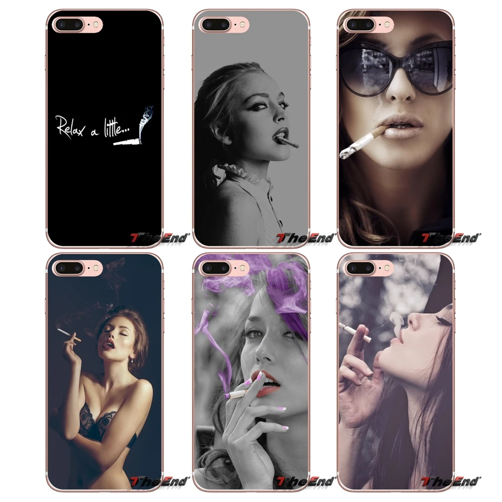 For iPhone X 4 4S 5 5S 5C SE 6 6S 7 8 Plus Samsung Galaxy J1 J3 J5 J7 A3 A5 2016 2017 Phone Cases girl Cigarette Smoking posture | Мобильные