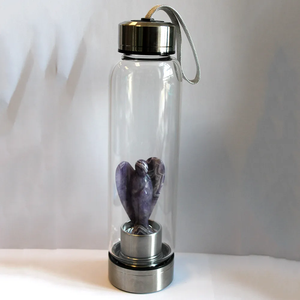 Продукт всех видов натурального кварца драгоценный камень стекло Elixir бутылки воды точка ручной резной чашка ангел кристаллические палочки - Цвет: 3-Amethyst angel