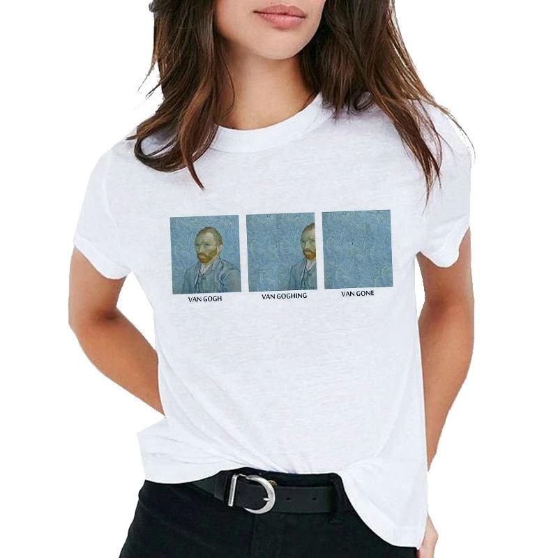 Van Gogh Oil Art женская футболка с принтом Футболка Женская Топ Повседневная новая уличная футболка графическая футболка в стиле Харадзюку Femme - Цвет: 2099