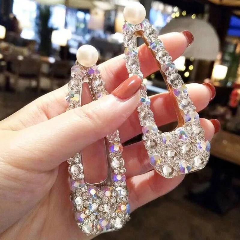 

Korean Fashion Crystal Retro Full Pearl Hairpin Alloy Flower Zircon Round Square Beads Geometric Hairclips for Women Wedding