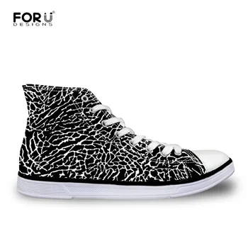 

FORUDESIGNS Black and White Texture Pattern Canvas Men Shoes Breathable Sneakers Men's Casual High Top Flats Vulcanized Shoes
