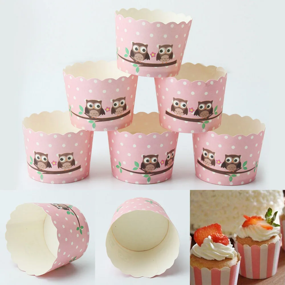 50 шт розовый горошек Сова узор Бумага торт выпечка кекса формы «стакан» формы для маффинов DIY десерт торт форма для выпечки аксессуары