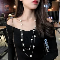 FSUNION 2025 New Long Double Layer Simulated Pearl Necklace Women Sweater Chain  Female Collares Statement Jewlery Gifts 2