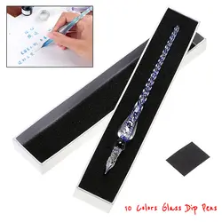 Новых творческих Кристалл Стекло DIP подпись ручка прозрачный перьевая ручка Повторное заполнение чернилами специальные ручки для