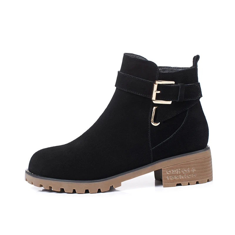 Noir Épais Talons Bout Rond Vache Zipper Wetkiss Boucle Femmes De Suède Dames Cheville Printemps Mode Liée Bottes Chaussures Croix Nouvelles b7I6ymfYgv
