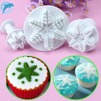 

LINSBAYWU 3pcs/lot Snowflake Mould Fondant Cake Decorating Sugar craft Cutter Plunger Mold #157
