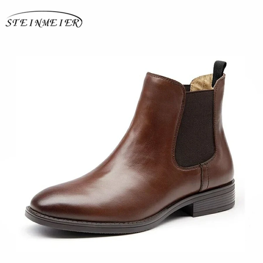 

Genuine Leather Ankle Chelsea boots Comfortable quality soft Shoes black brown with fur boots 2018 spring