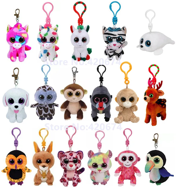 

Big Eyed Unicorn Elephant Teddy Turtle Owl Orangutan Monkey Stuffed Animals Clip Keychains Kids Plush Toys 8CM