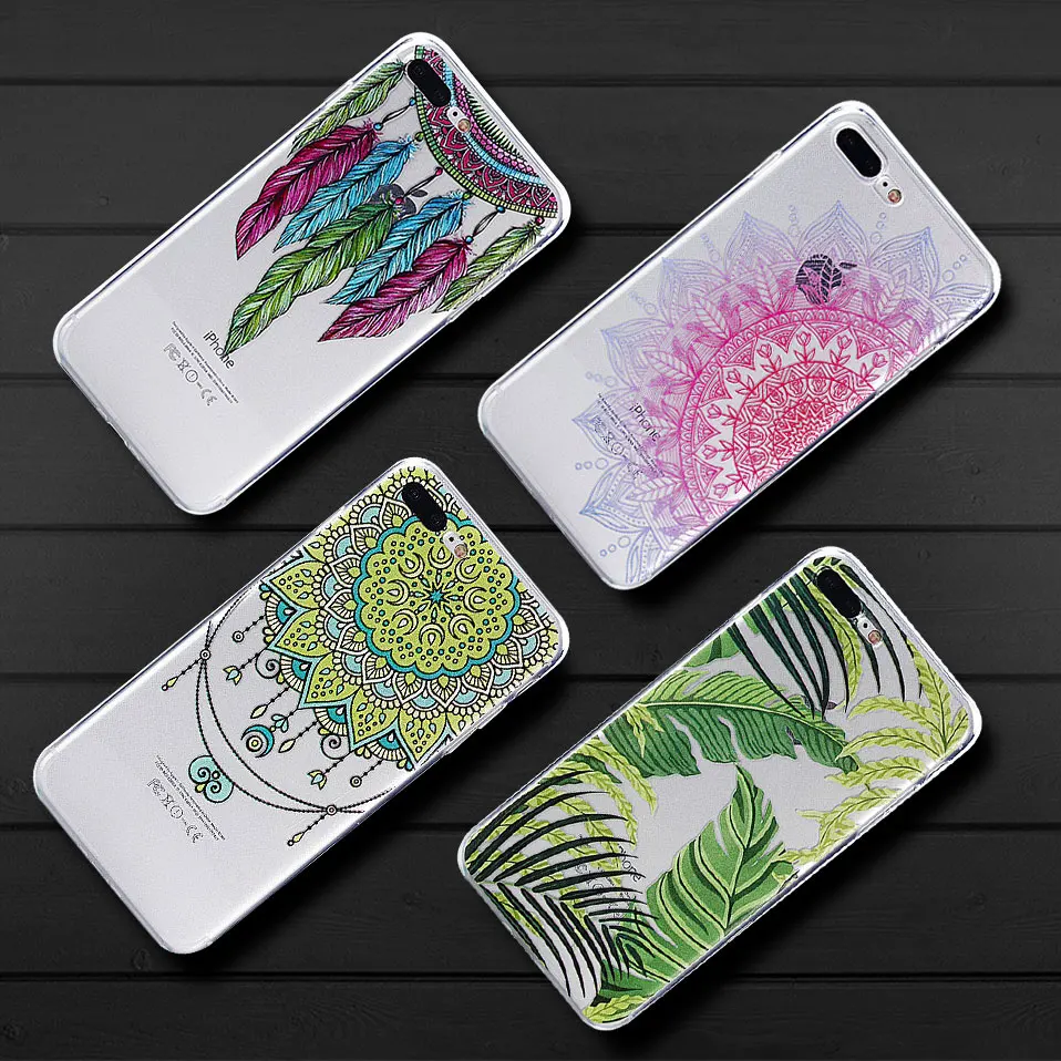 Silicone Case For iPhone 7 7Plus 6 6S 6Plus 5 5S SE Soft TPU Cover Flower Leaves Pattern Back 8Plus X |