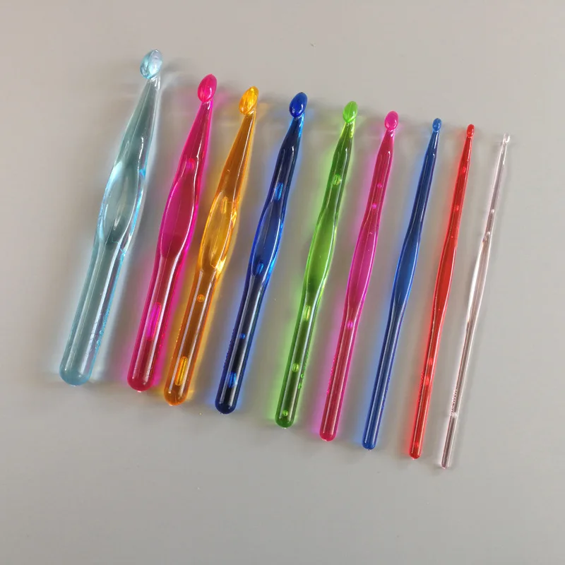

15cm/9pcs /set Acrylic colorful Crochet Handmade Tool Sweater Needle Plastics Colorful Crochet Hook with Opp Bags