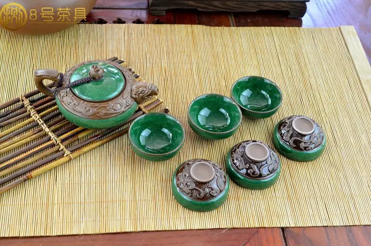 

Hot Dragon calvings glaze tea set ceramic celadon kung fu tea set 7pcs\set crackle glaze tea tools one teapot six cup crafts