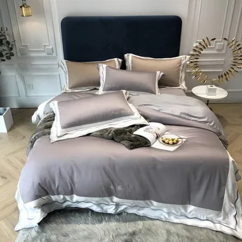 

Gray pink red Bedding Set Queen King size Bed sheet set Luxury Egypian cotton Embroidery Bedding sheet Duvet Cover set