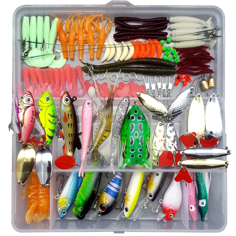 Multi Fishing Lure Mixed Colors Plastic Metal Bait Soft Lure Kit Minnow