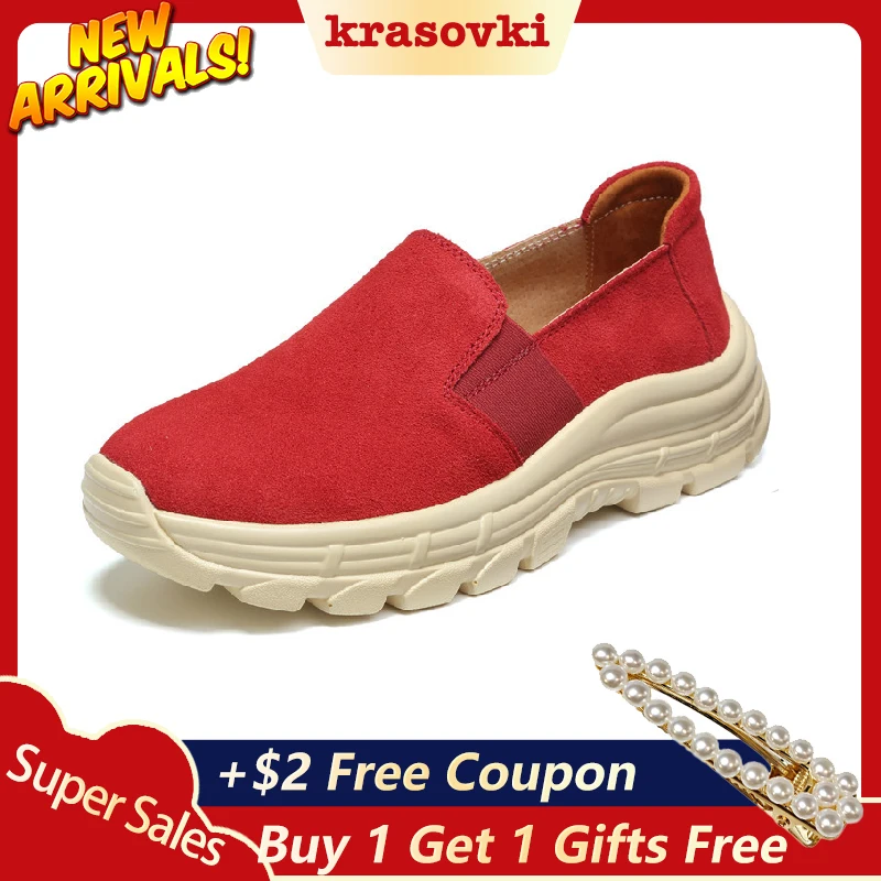 

Krosovki Comfortable Women Shoes Casual Wedges Platform Slip on Creepers Moccasins Shoes Slipony Female Suede Women Sneakers