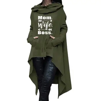 

2018 New Fashion Mom Wife Boss Print Hoodies Women Tops Corduroy Casual Loog Sleeve Irregular Creative Pullovers for Woman
