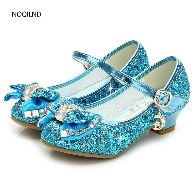 

New Children High Heel Shoes Shiny party Kids Leather Shoes For Girls Butterfly Knot Princess Shoes Glitter dancing Performance