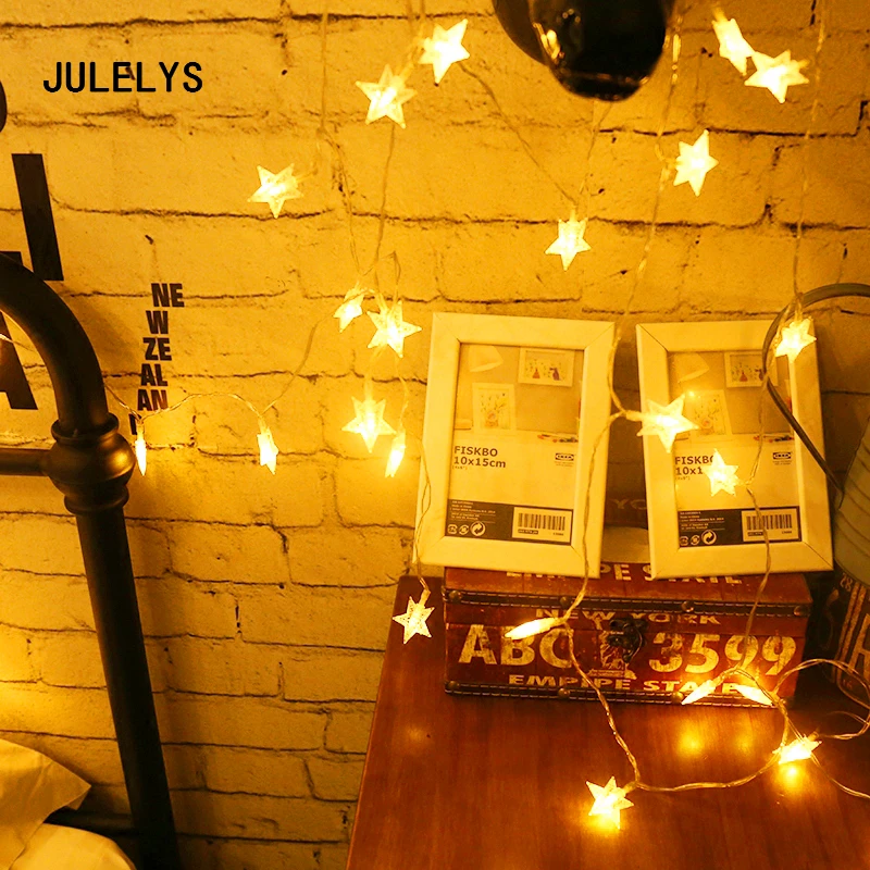 

JULELYS 2.5M 20 Bulbs Garland Battery Powered LED Star String Lights Christmas Lights Decoration Holiday Birthday Party Decor