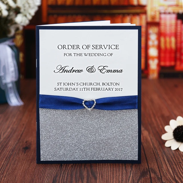 blue wedding program free customized printing monogram marriage
