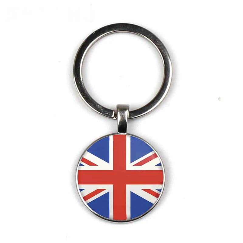 

Flag pattern key chain to fashion bag car key chain convex round glass key chain dad's gift private small gift