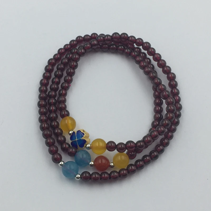 Sinya Girls Four leaves Clover Charms bracelets Strand by high luster quality natural Garnet for lover Mum elastic bangles Hot  (2)