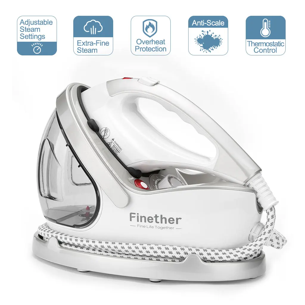 

Finether 2 in 1 Garment Steamer Iron Handheld Fabric Steamer 15 Seconds Fast-Heat 9 Steam Levels Anti-Scald Gloves Fabric Brush