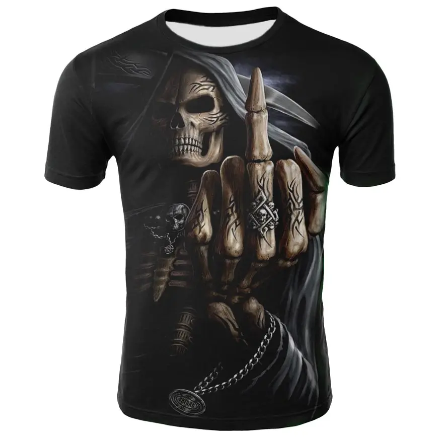 

Summer short sleeve skull Casual 3D Printed T shirt Cotton Men Clothes tshirt Gothic Street hip hop male tops tees size
