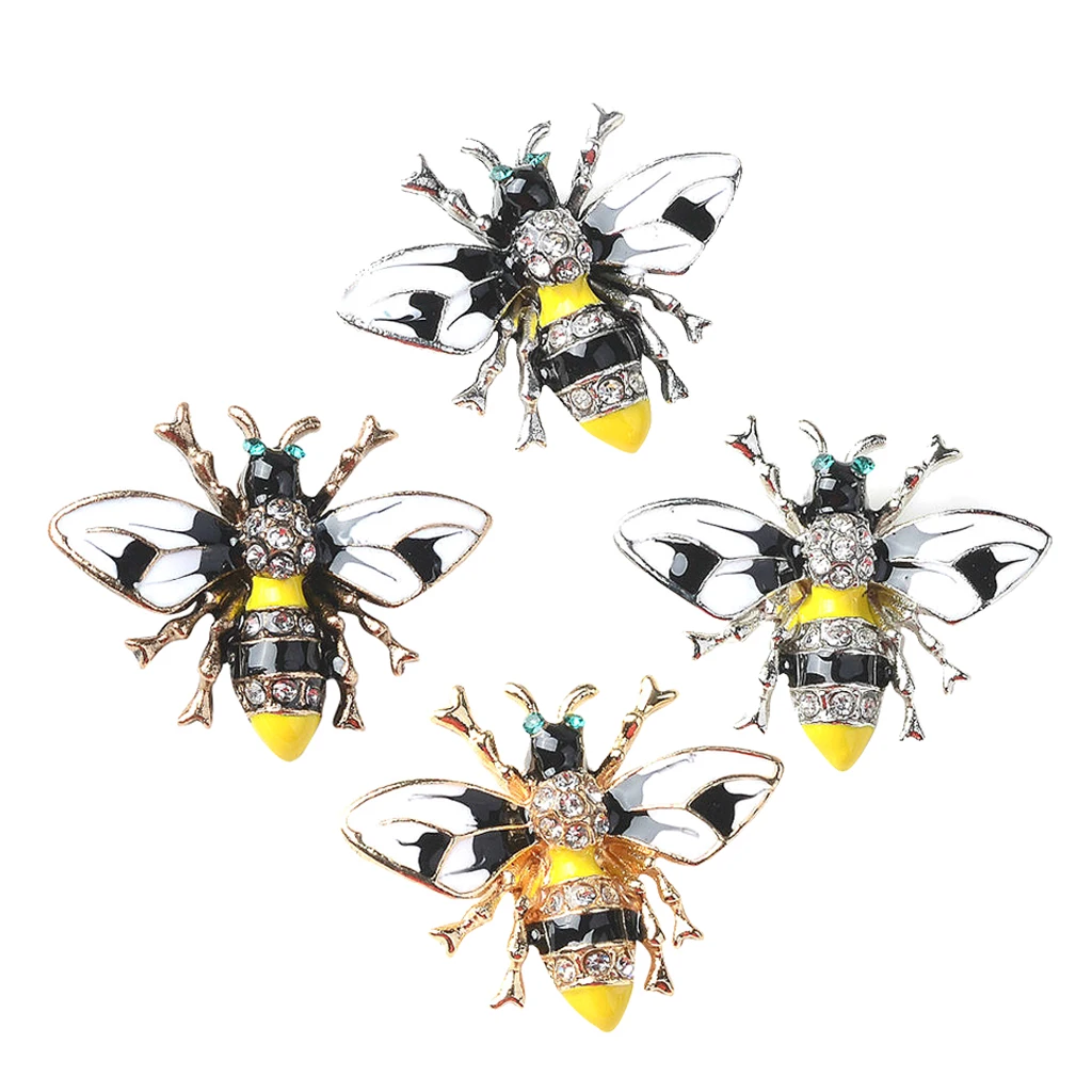 4x Bee Shape Alloy Crystal Enamel Craft Buttons Jewelry Making Findings for Clothing Bag Shoes Hair Accessories Decoration 31mm
