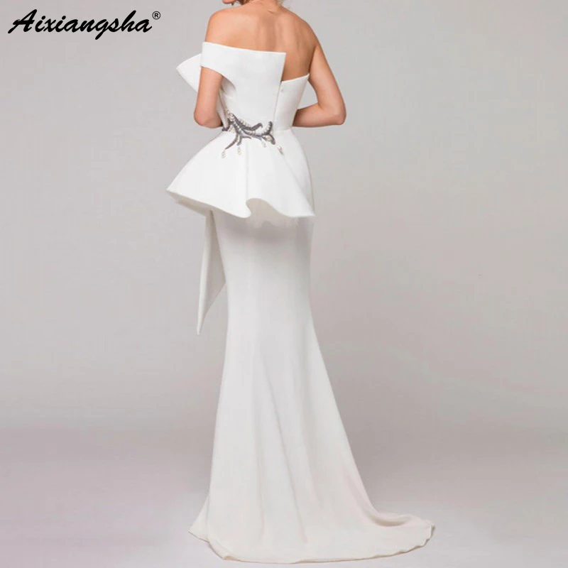 Elegant Formal Dress White Evening Dresses Satin Ruffles Beaded Saudi Arabic Mermaid Evening Gown Long abendkleider