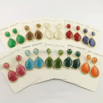 

6Pairs Gold Color Water Drop Shape Glass Crystal Earring With Pave Rhinestone Crystal Dangle Earrings Gem stone Jewelry