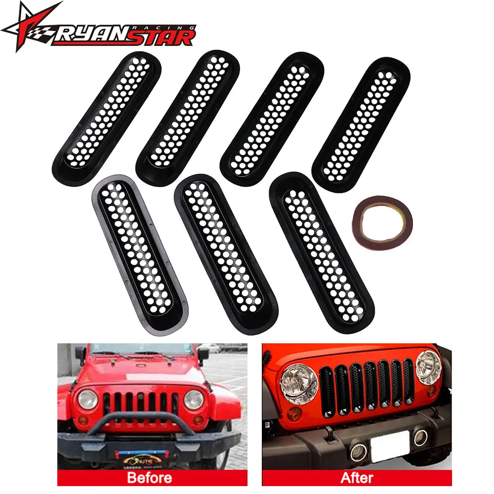 

Ryanstar - 7pcs Black ABS Car Mesh Front Racing Grille Trim Cover For Jeep JK 07-15 Wrangler Grille for Bumper Wrangler
