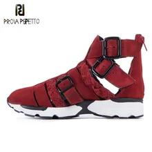 Prova Perfetto цвет красного вина Женские повседневные ботильоны летние выдалбливают тапки женские фланец пряжки острый носок сандалии mujer