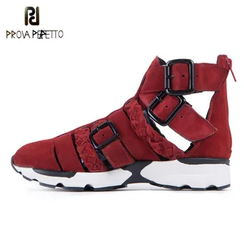 

Prova Perfetto Wine Red Women Casual Ankle Boots Summer Hollow Out Sneaker Female Flange Buckle Pointed Toe Sandals Mujer Shoes