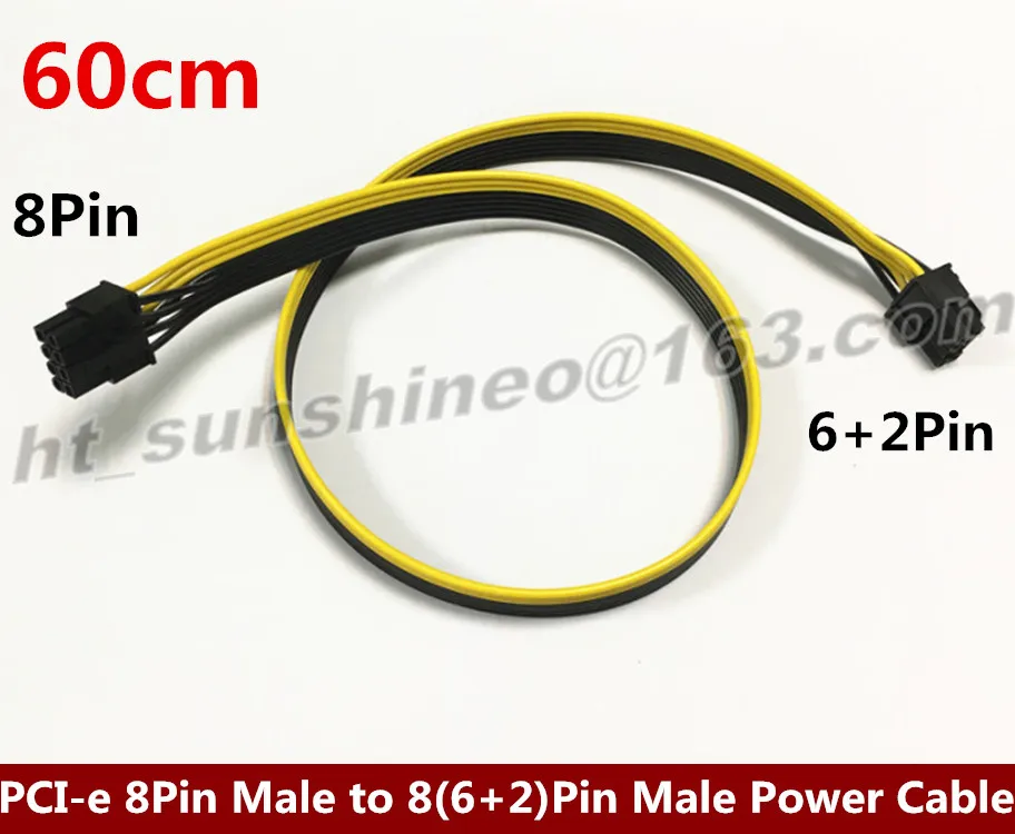 

Free shipping 20PCS/LOT PCI-e 8Pin Male to 8(6+2)Pin Male Graphics Card Power Cable 18AWG 60cm