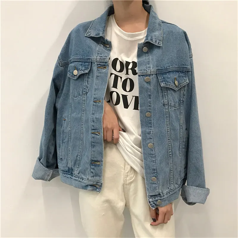 

HziriP Brief Chic Loose Casual Fashion New 2019 Autumn Female Denim Simple Stylish Full Sleeves Outerwear Jeans Jackets Coat
