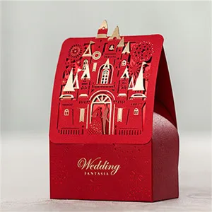 Романтическая красная подарочная сумка, элегантный замок, роскошное украшение, лазерная резка, вечерние, сладкие сувениры, для гостей, золотая бумага, свадебная бумажная коробка для конфет - Цвет: red box