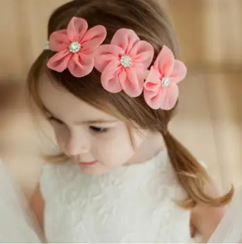 

10color Lovely Korea Girls Ribbon Lace Flowers Headbands Cute Toddlers Pink Hair bands Flower Photography Props Headwear
