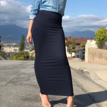 

2019 Autumn Winter Solid Knitted Skirt Casual Women's High Waist Bodycon Long Skirt Sexy Slim Ladies Office Skinny Maxi Skirts