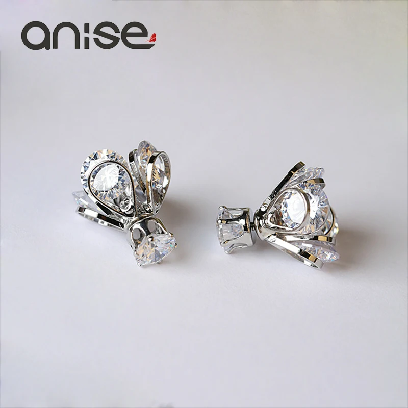 

Anise Shimmering Crown Crystal Stud Earrings Cubic zircon Folwer Firely Double Sided Earring Women Fashion Aretes Jewelry